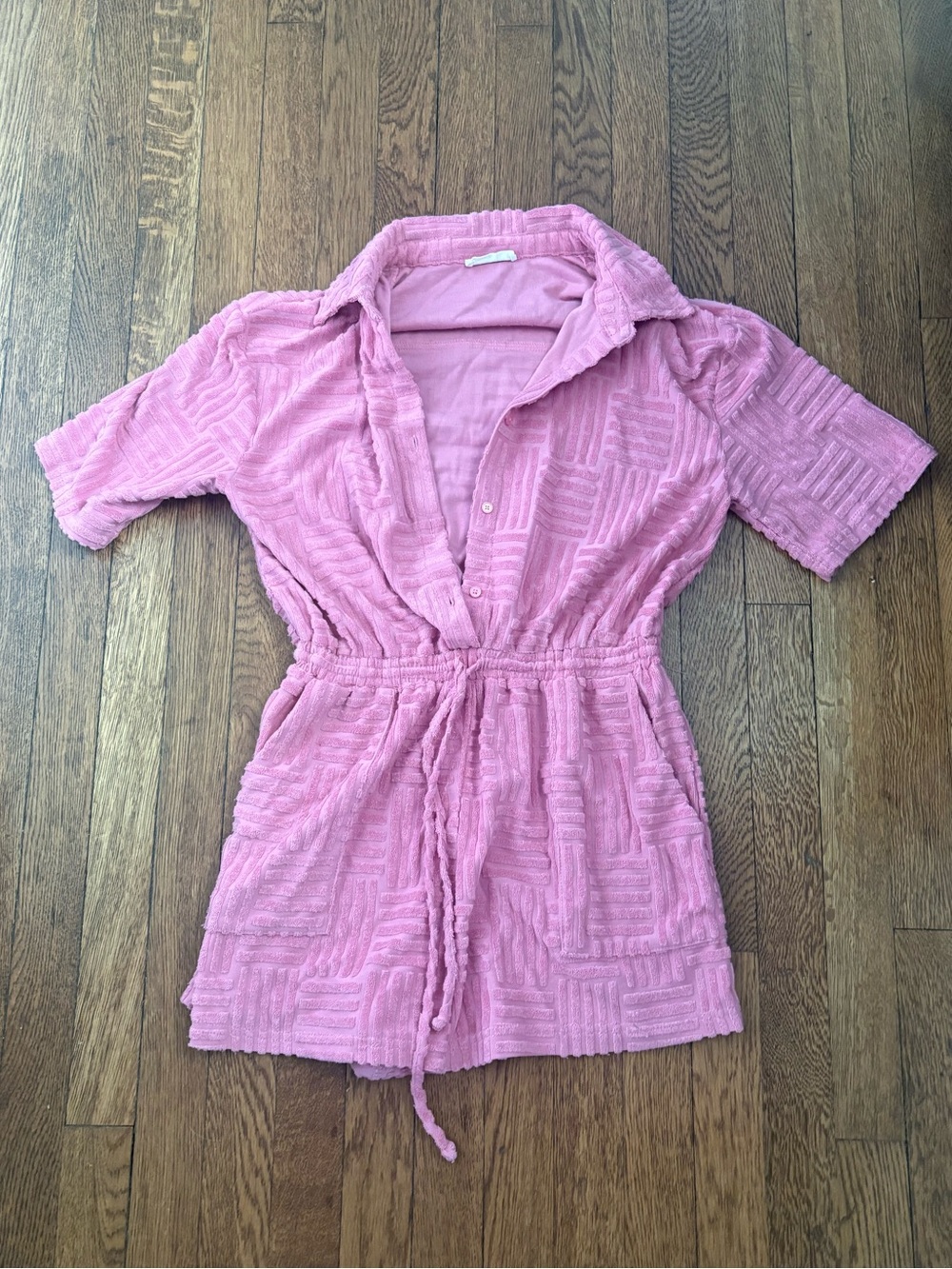 Storia Pink Textured Drawstring Romper - size Medium